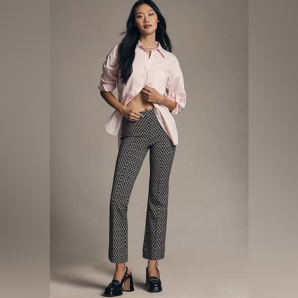Anthropologie NWT Maeve The Margot Kick-Flare Cropped Trousers Black Motif XXS